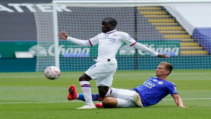 N'Golo Kante playing for Chelsea against Leicester